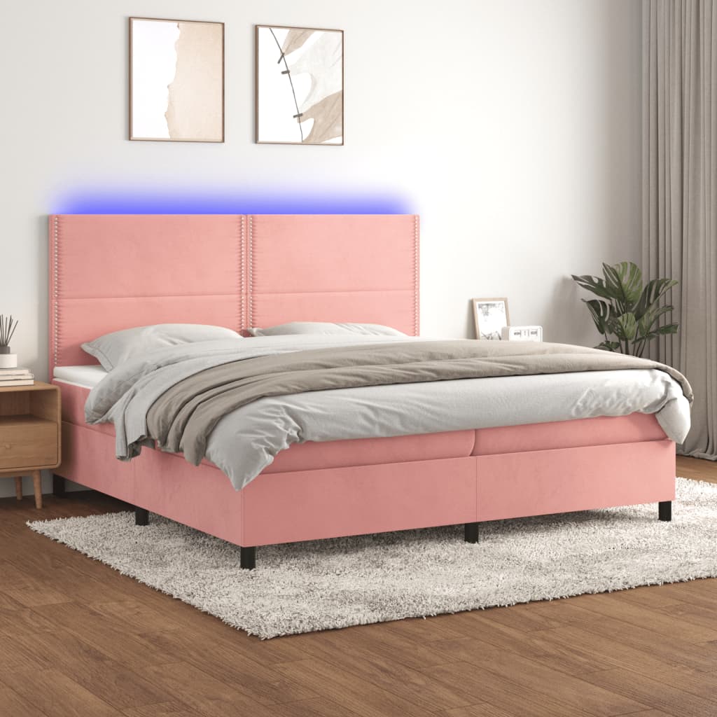 Box Spring Postel S Matrací A Led Samet Růžová