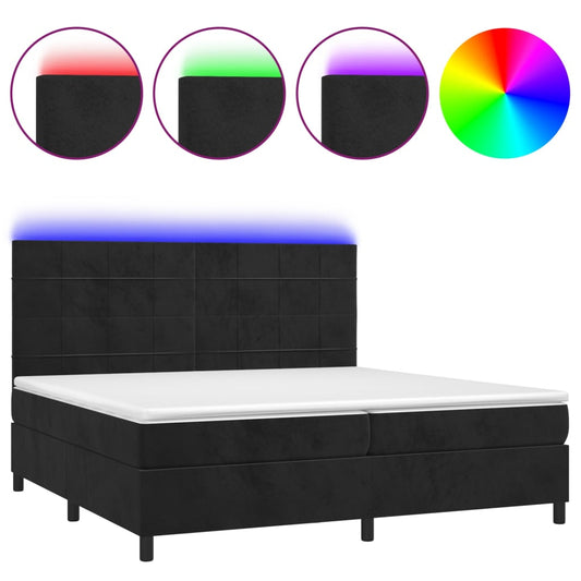 Box Spring Postel S Matrací A Led Černá Samet Černá