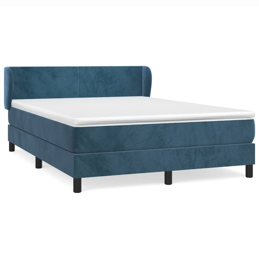 Box Spring Postel S Matrací Tmavě Modrá Samet Tmavě Moddrá