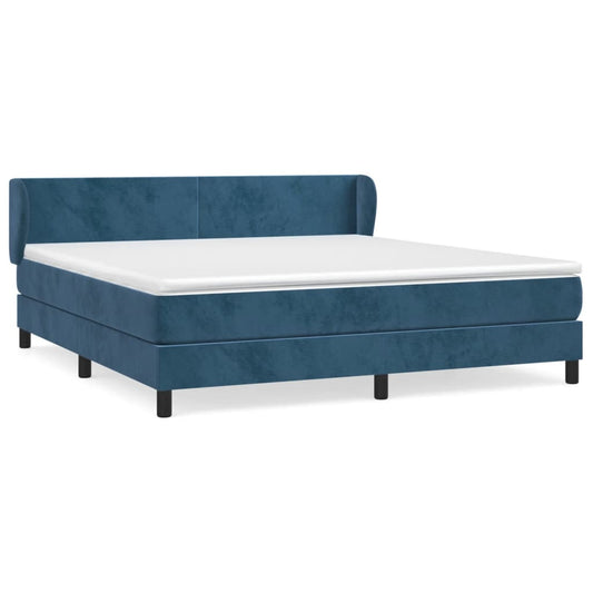 Box Spring Postel S Matrací Tmavě Modrá Samet Tmavě Moddrá