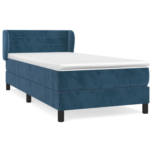 Box Spring Postel S Matrací Tmavě Modrá Samet Tmavě Moddrá
