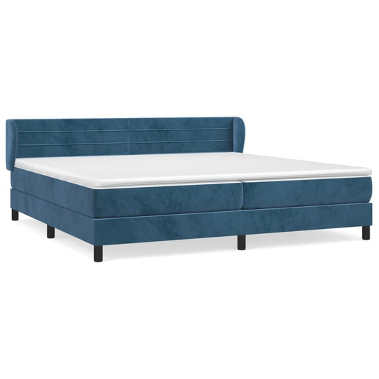 Box Spring Postel S Matrací Tmavě Modrá Samet Tmavě Moddrá