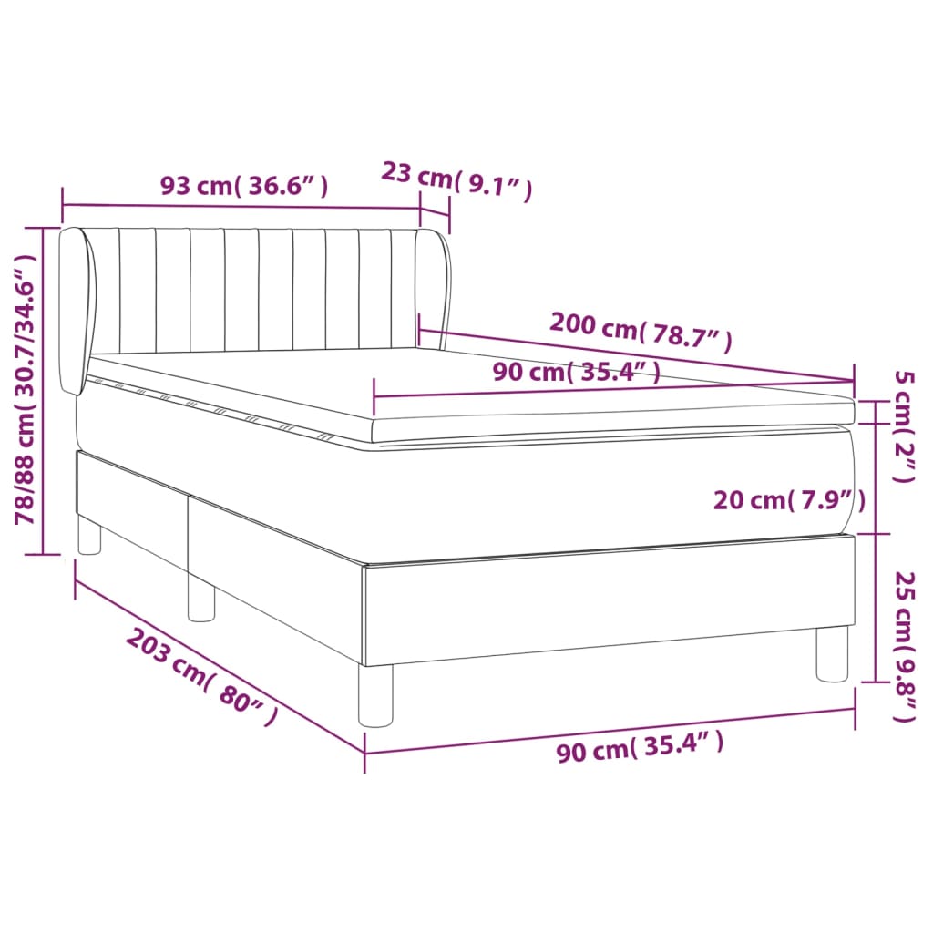 Box Spring Postel S Matrací Samet Tmavě Šedá