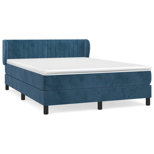 Box Spring Postel S Matrací Tmavě Modrá Samet Tmavě Moddrá
