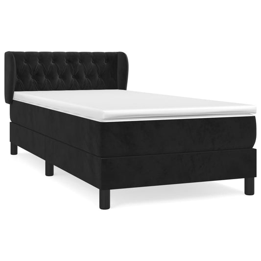 Box Spring Postel S Matrací Černá Samet Černá