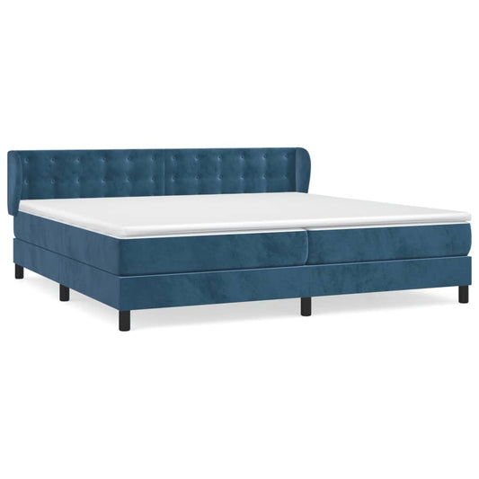 Box Spring Postel S Matrací Tmavě Modrá Samet Tmavě Moddrá