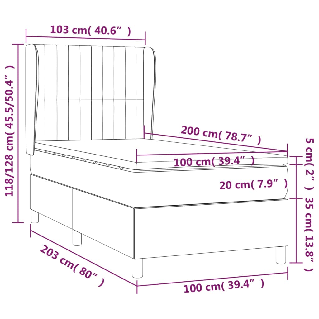 Box Spring Postel S Matrací Tmavě Hnědá 100 X 200 Cm Textil