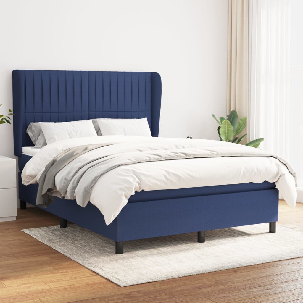 Box Spring Postel S Matrací Textil Modrá