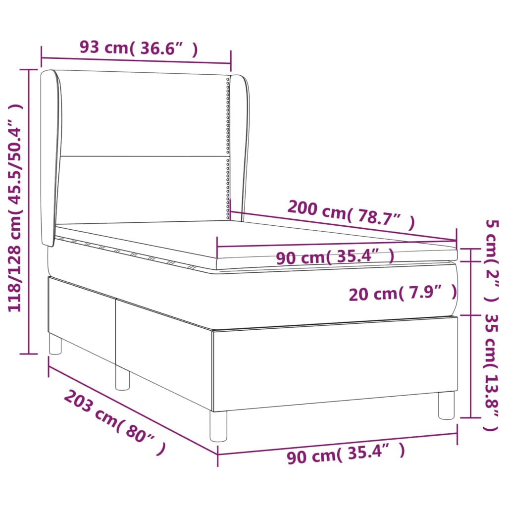 Box Spring Postel S Matrací Tmavě Hnědá 90X200 Cm Textil