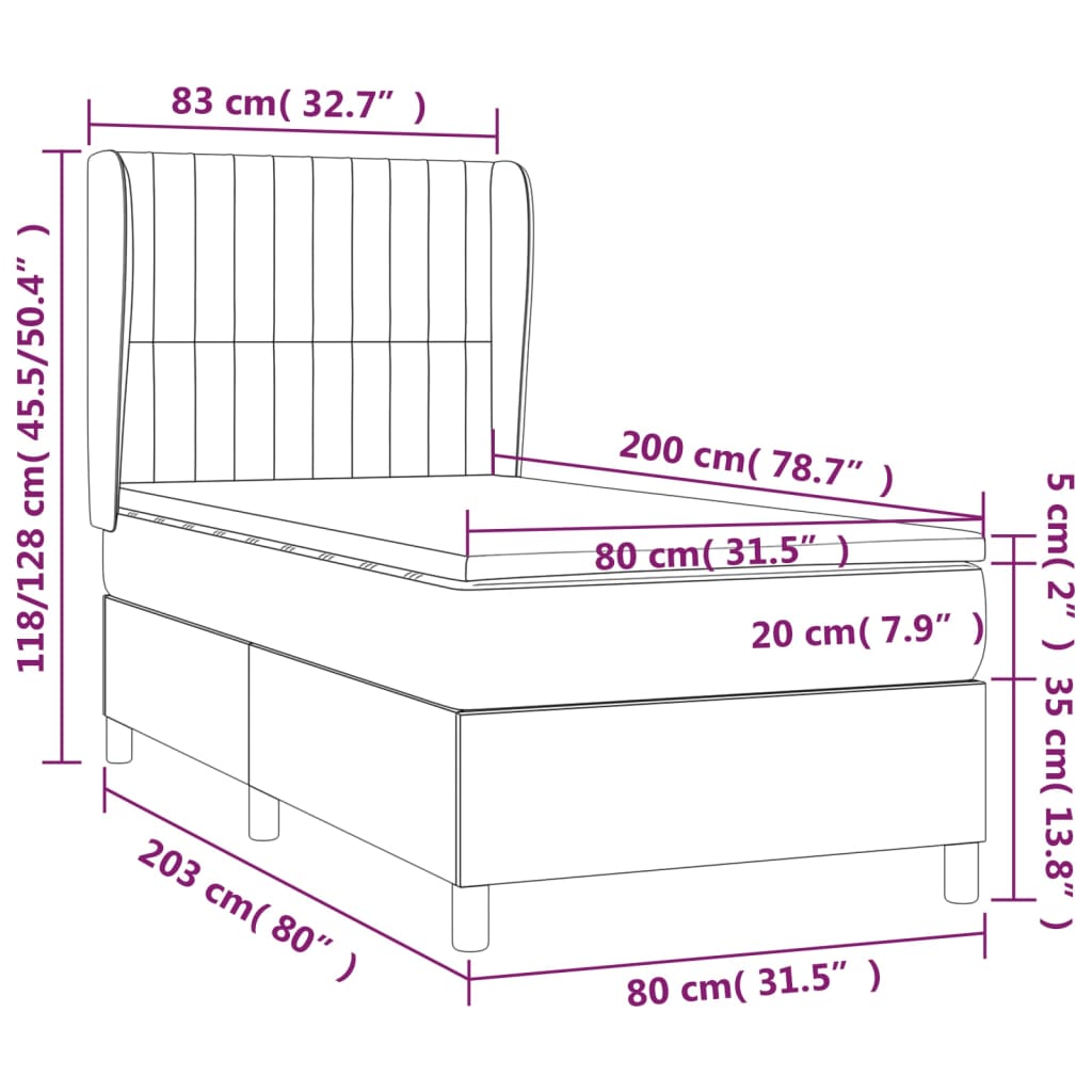 Box Spring Postel S Matrací Tmavě Hnědá 80X200 Cm Textil