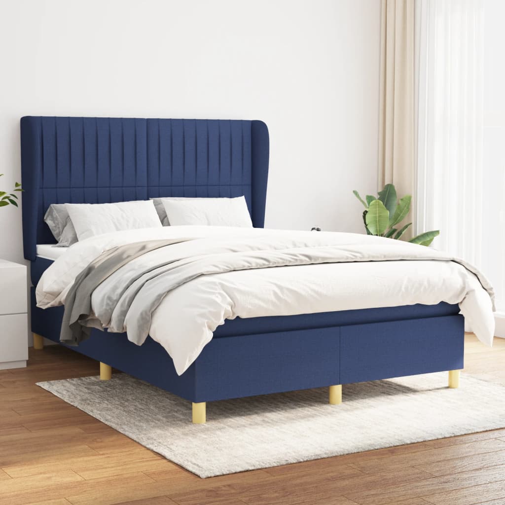 Box Spring Postel S Matrací Textil Modrá