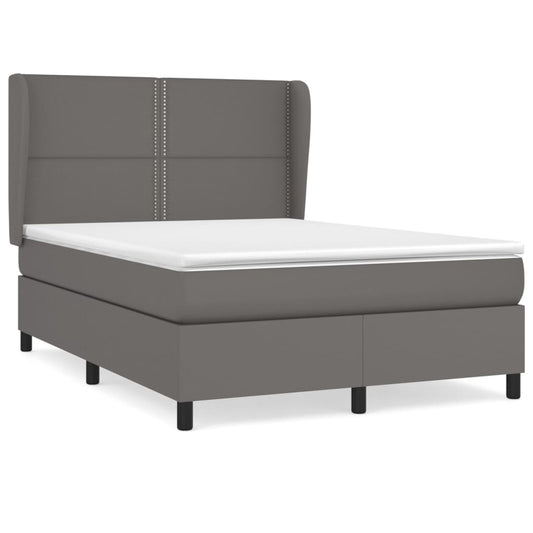 Box Spring Postel S Matrací Šedá Umělá Kůže Šedá
