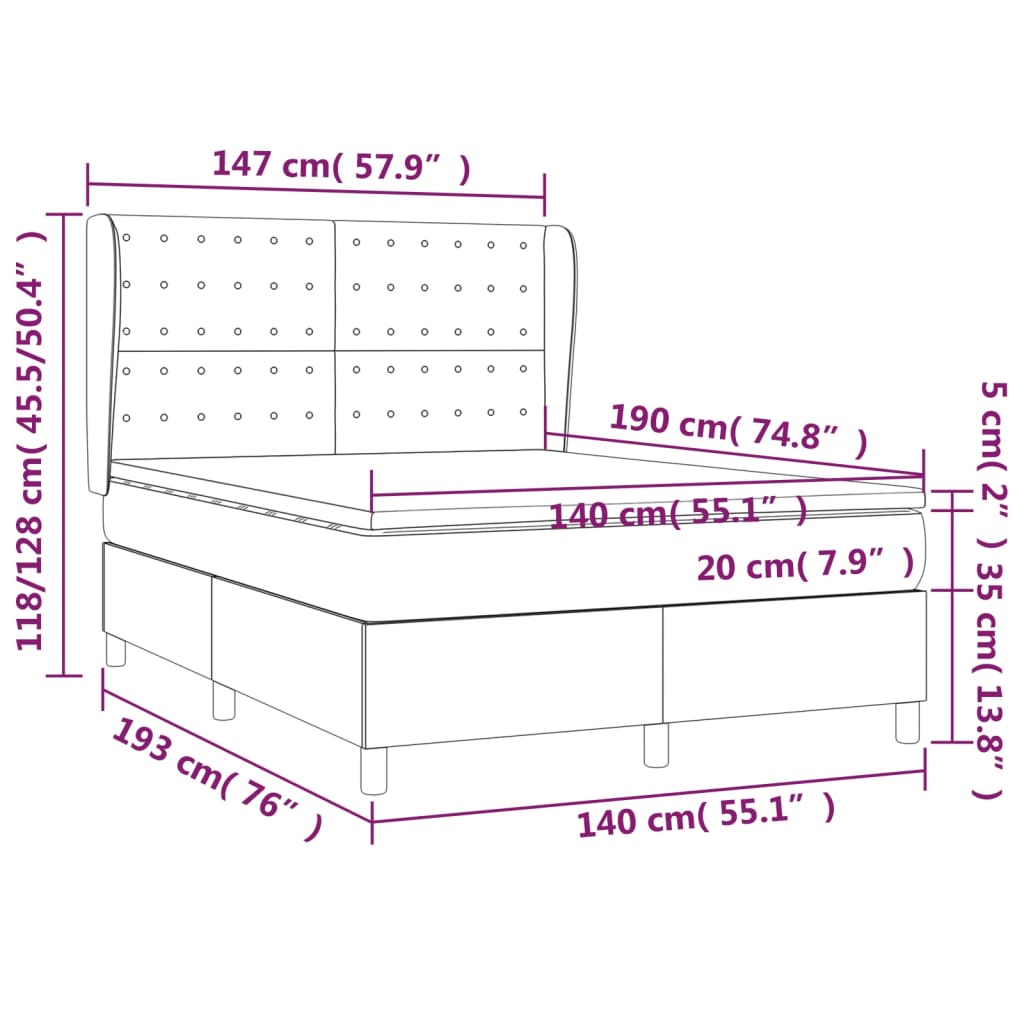 Box Spring Postel S Matrací Krémová 140X190 Cm Umělá Kůže