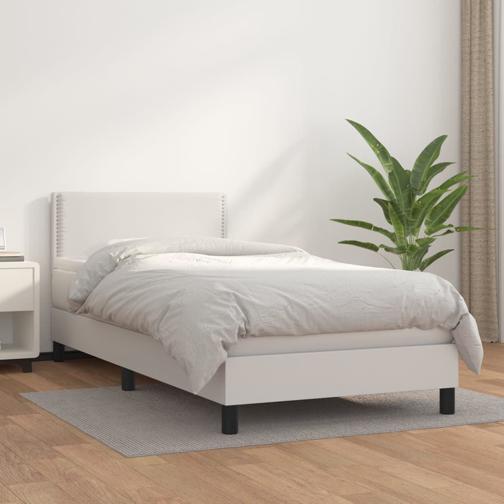 Box Spring Postel S Matrací Umělá Kůže Bílá