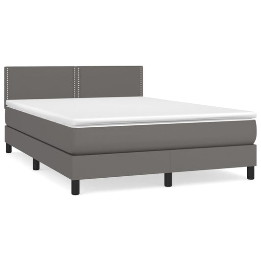 Box Spring Postel S Matrací Šedá Umělá Kůže Šedá