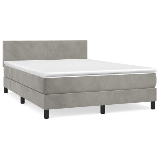 Box Spring Postel S Matrací Samet Světle Šedá