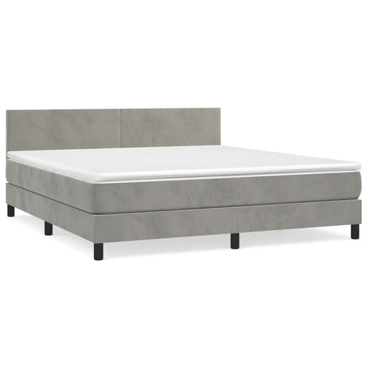 Box Spring Postel S Matrací Samet Světle Šedá