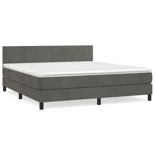 Box Spring Postel S Matrací Samet Tmavě Šedá