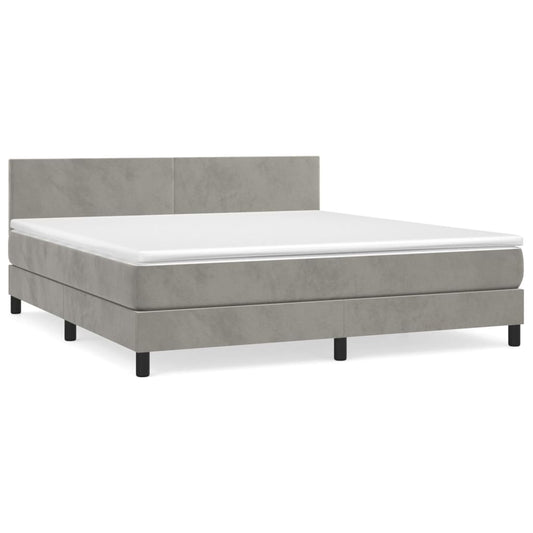 Box Spring Postel S Matrací Samet Světle Šedá