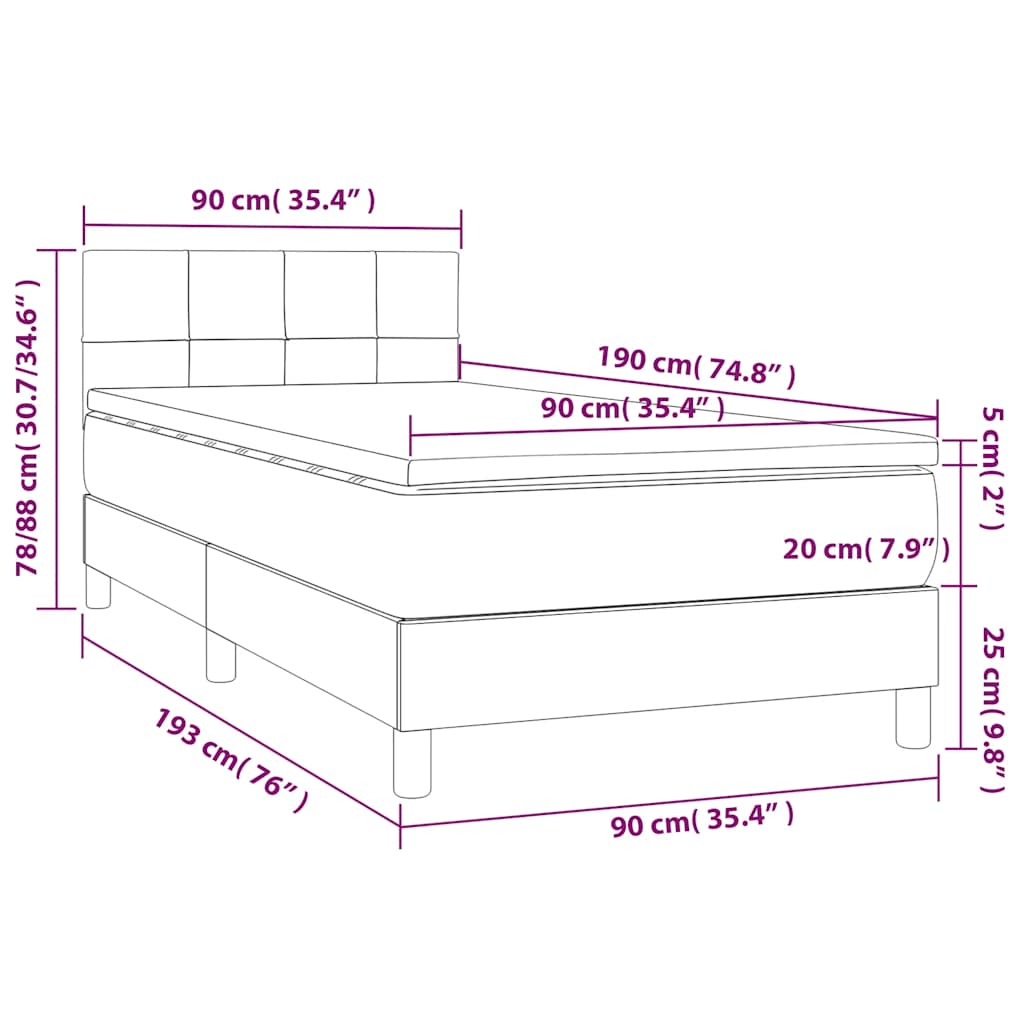 Box Spring Postel S Matrací Tmavě Modrá 90X190 Cm Samet