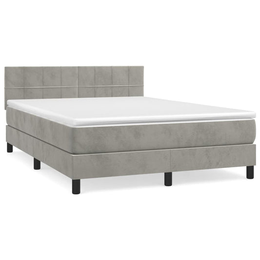 Box Spring Postel S Matrací Samet Světle Šedá