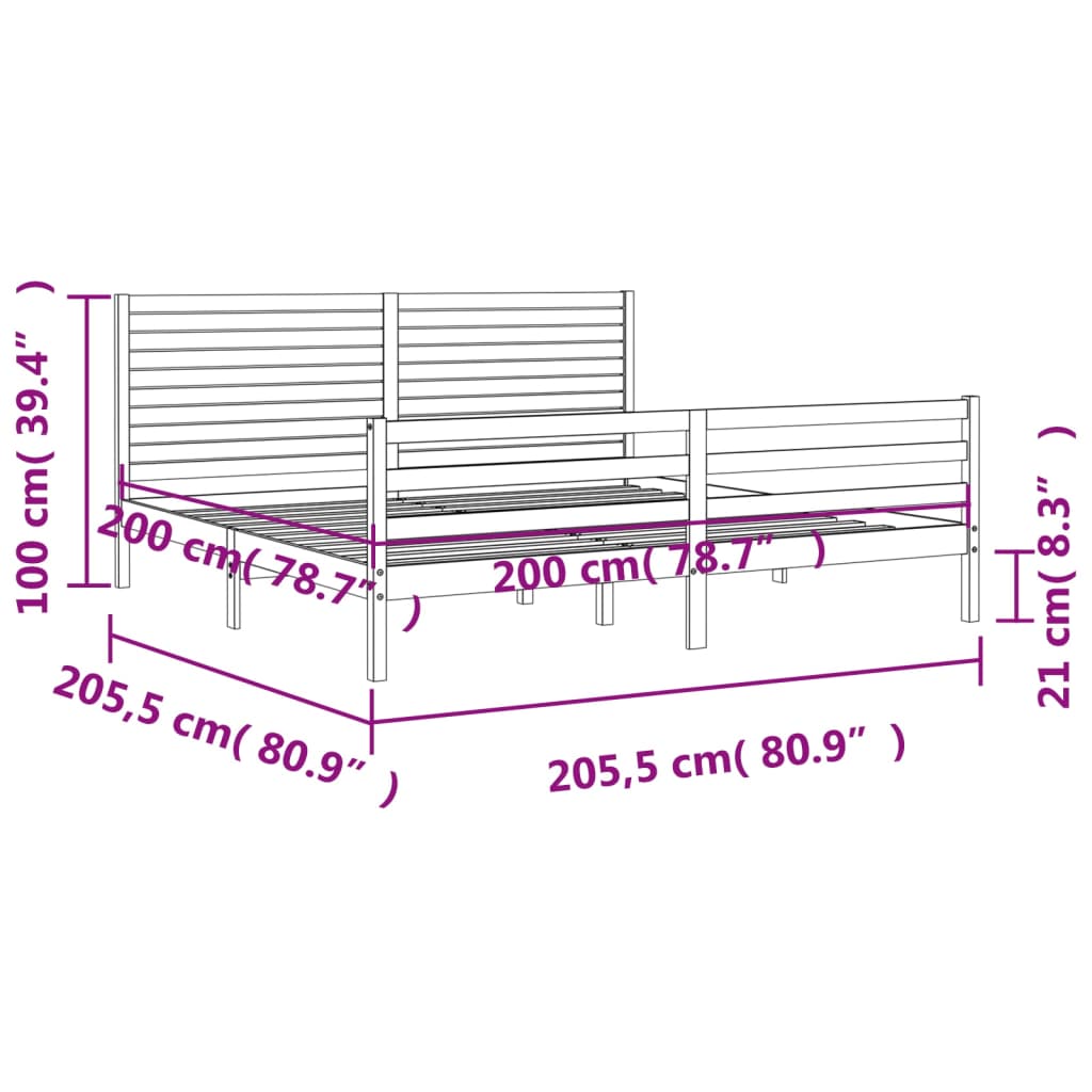 Rám Postele S Čelem Bílý 200 X 200 Cm Masivní Dřevo