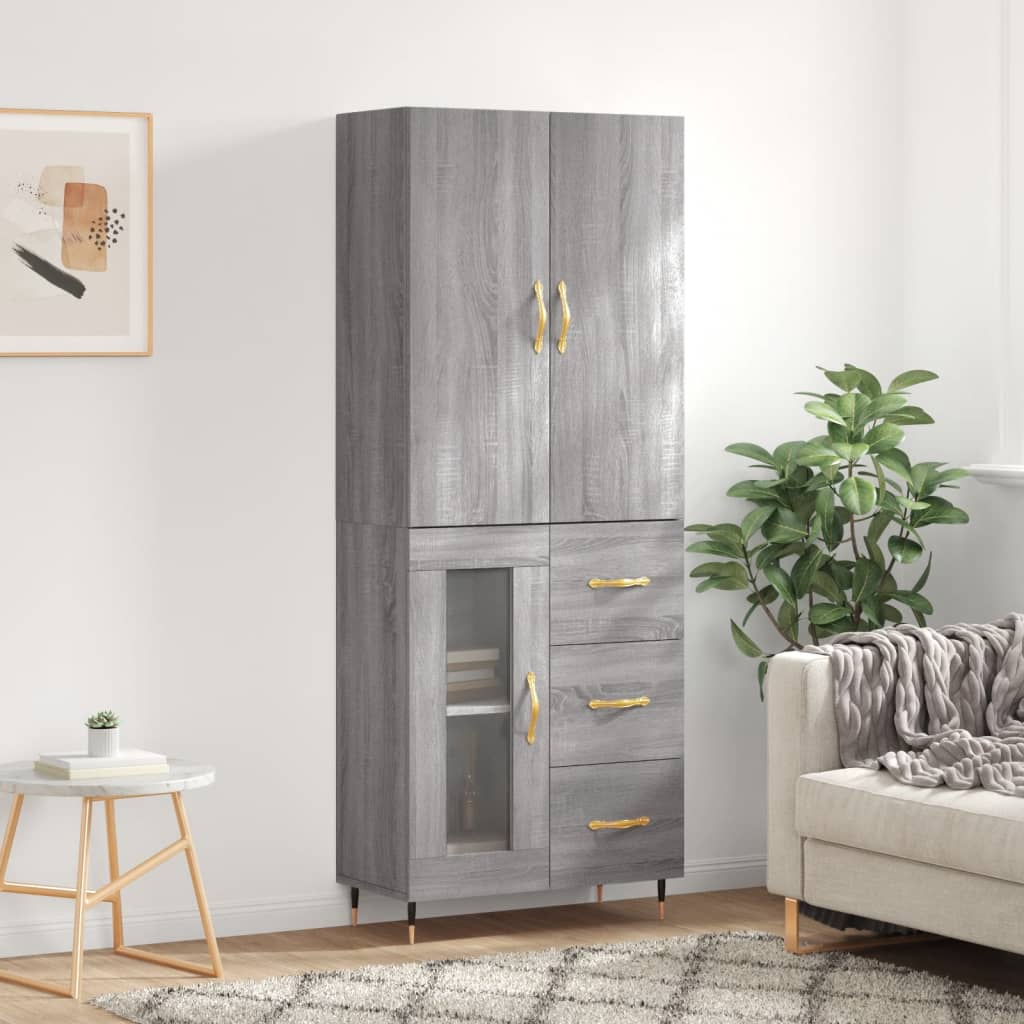 Skříň Highboard Šedá Sonoma 69,5 X 34 X 180 Cm Kompozitní Dřevo