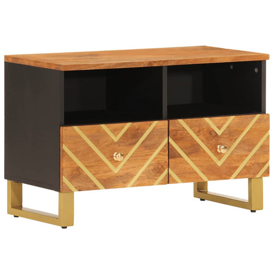 Tv Skříňka Hnědá A Černá 70 X 33,5 X 46 Cm Masivní Mangovník Tmavě Zelená