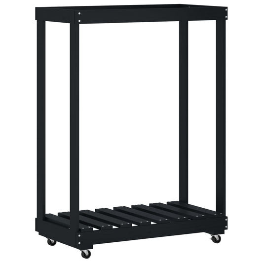 Stojan Na Dřevo Na Kolečkách Černý 76,5X40X108 Cm Borovice