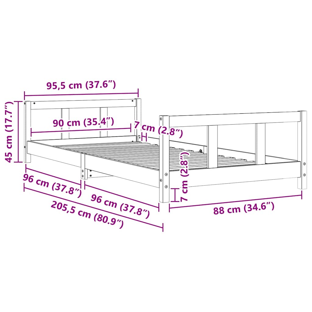 Dětská Postel Bílá 90 X 200 Cm Masivní Borové Dřevo