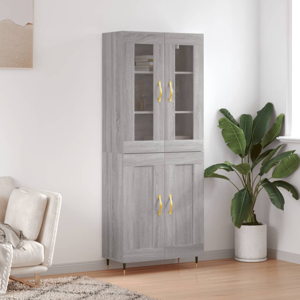 Skříň Highboard Šedá Sonoma 69,5 X 34 X 180 Cm Kompozitní Dřevo