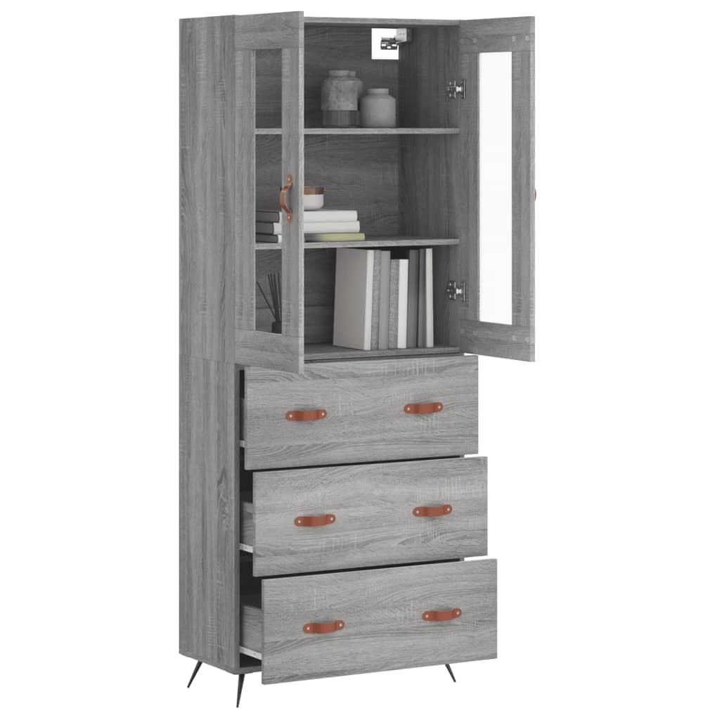 Skříň Highboard Šedá Sonoma 69,5 X 34 X 180 Cm Kompozitní Dřevo