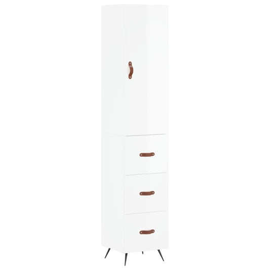 Skříň Highboard Bílá S Vysokým Leskem 34,5X34X180 Cm Kompozit