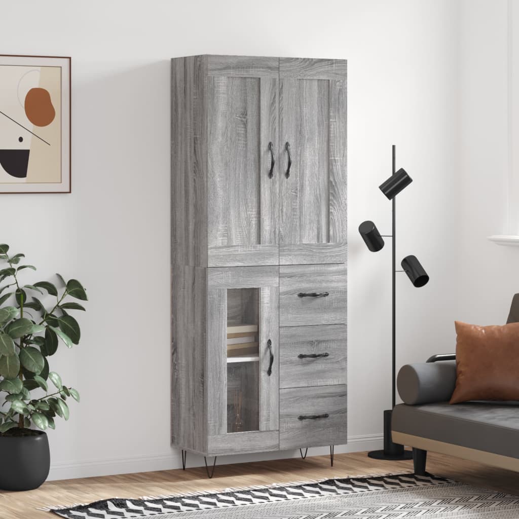 Skříň Highboard Černá 69,5 X 34 X 180 Cm Kompozitní Dřevo
