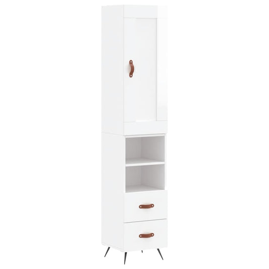 Skříň Highboard Bílá S Vysokým Leskem 34,5X34X180 Cm Kompozit