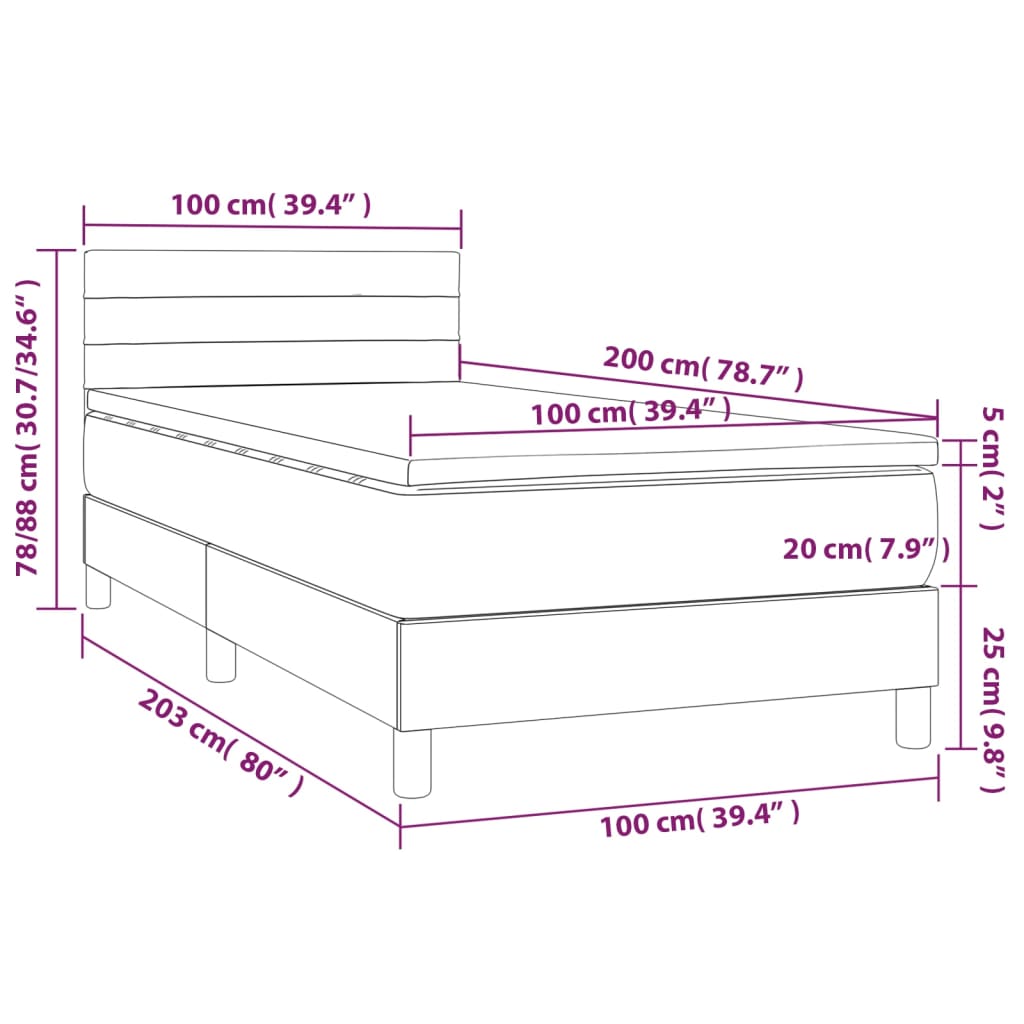 Box Spring Postel S Matrací Světle Šedá 100X200 Cm Samet