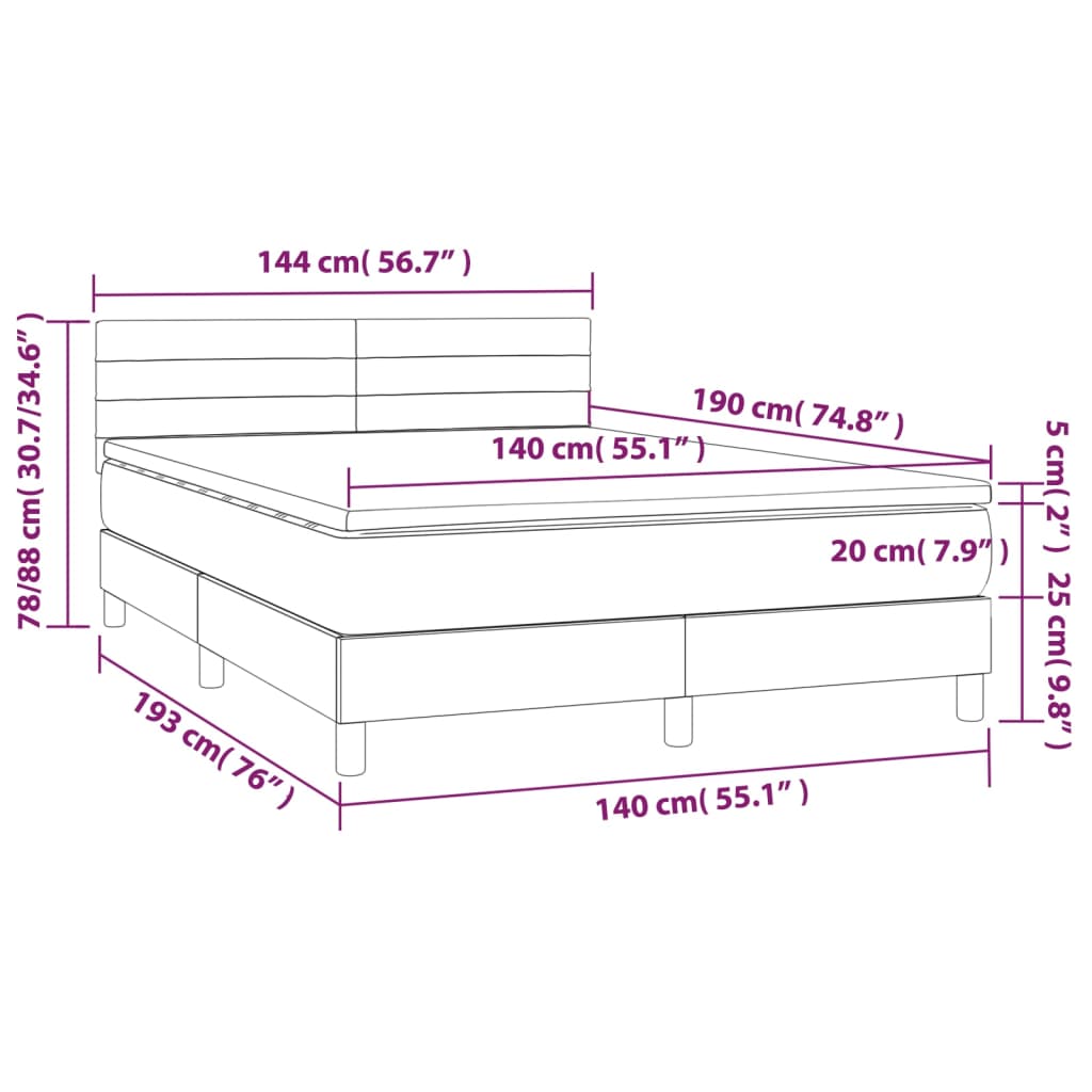 Box Spring Postel S Matrací Světle Šedá 140X190 Cm Samet