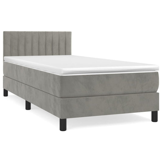 Box Spring Postel S Matrací Samet Světle Šedá