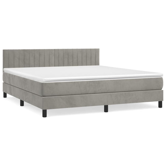 Box Spring Postel S Matrací Samet Světle Šedá