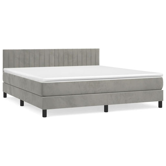 Box Spring Postel S Matrací Samet Světle Šedá