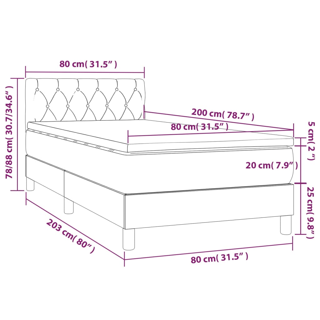Box Spring Postel S Matrací Růžová 80 X 200 Cm Samet
