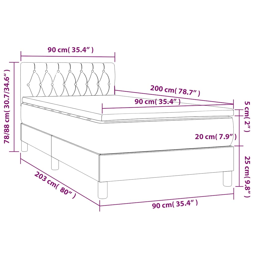 Box Spring Postel S Matrací Tmavě Modrá 90X200 Cm Samet