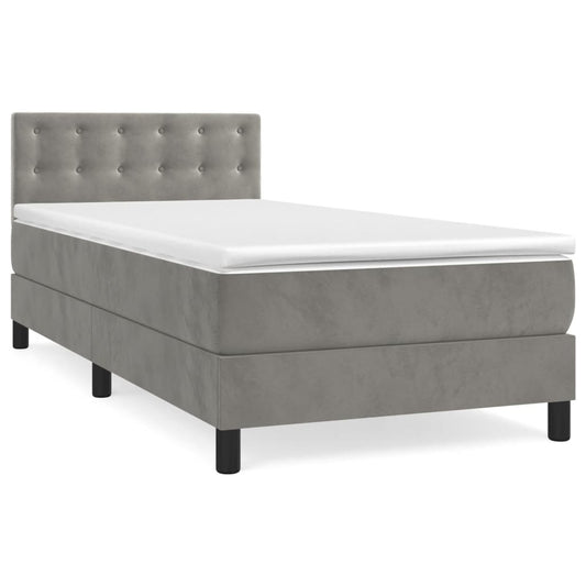 Box Spring Postel S Matrací Samet Světle Šedá