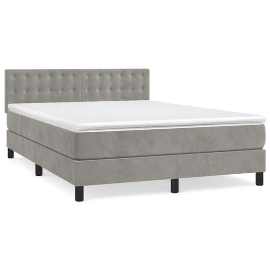 Box Spring Postel S Matrací Samet Světle Šedá