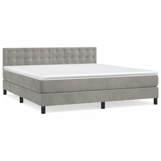 Box Spring Postel S Matrací Samet Světle Šedá
