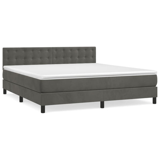 Box Spring Postel S Matrací Samet Tmavě Šedá