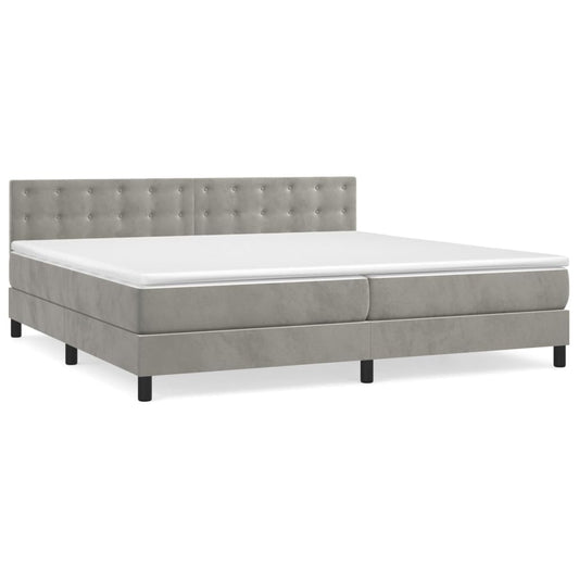 Box Spring Postel S Matrací Samet Světle Šedá