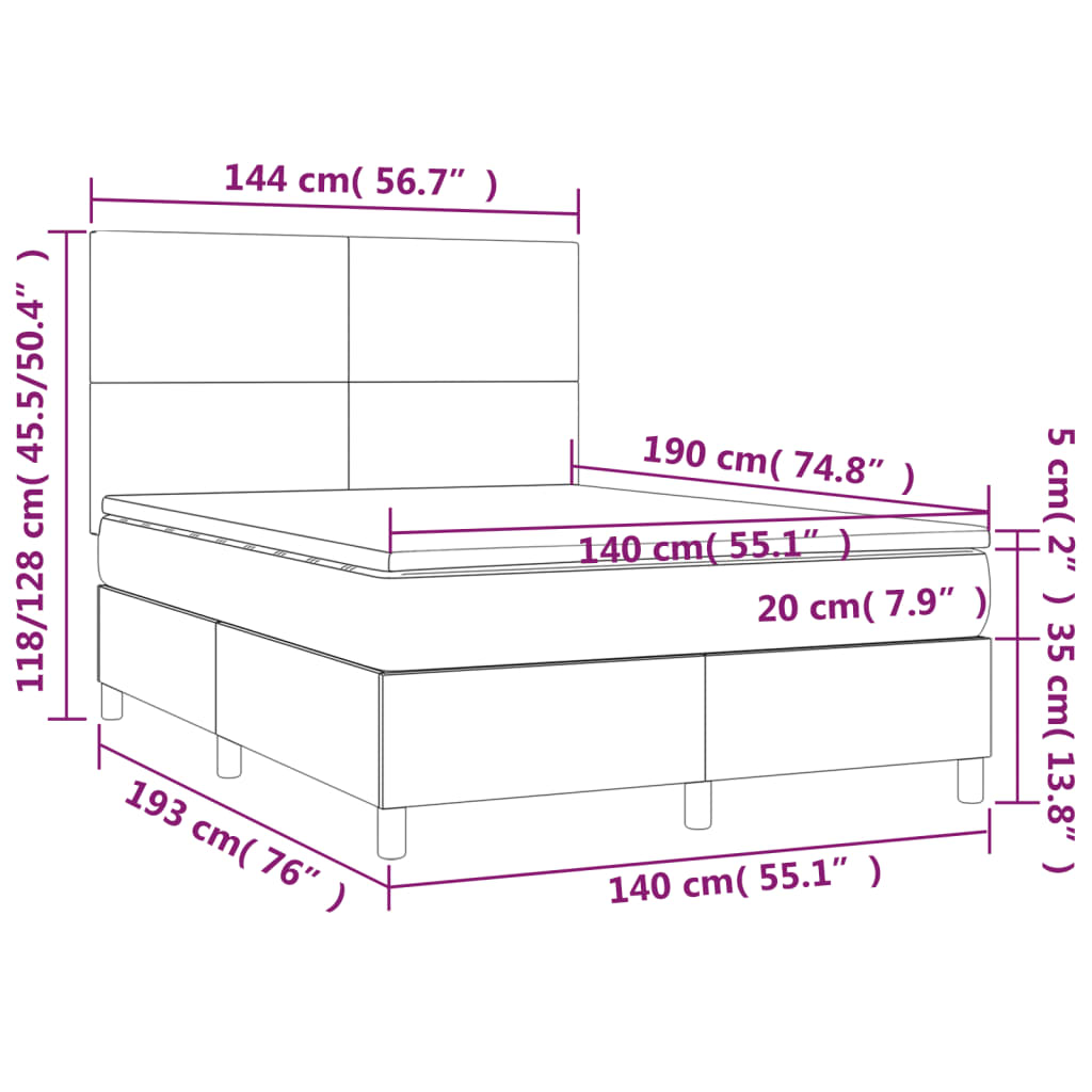 Box Spring Postel S Matrací Krémová 140X190 Cm Umělá Kůže