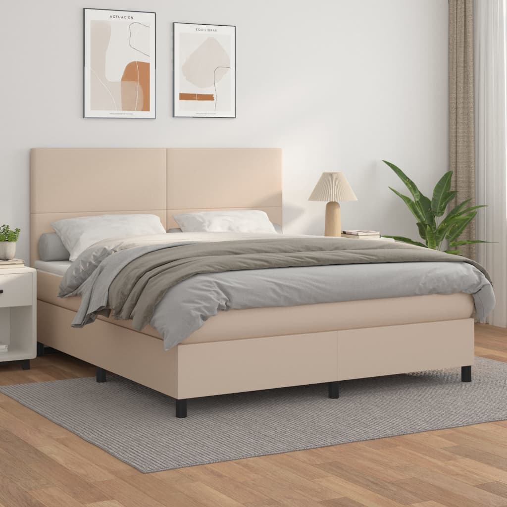 Box Spring Postel S Matrací Umělá Kůže Cappuccino