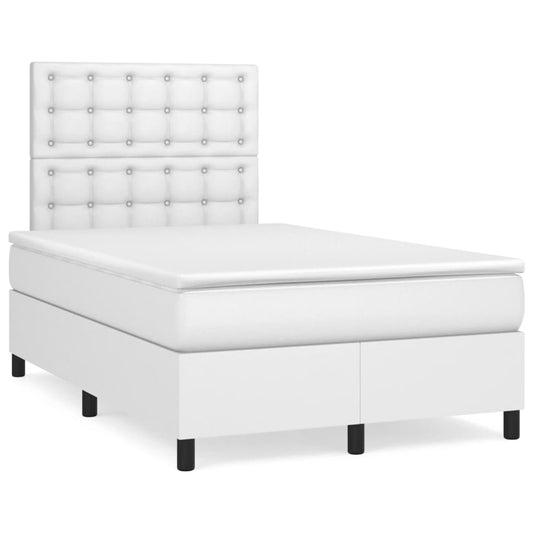 Box Spring Postel S Matrací Umělá Kůže Bílá